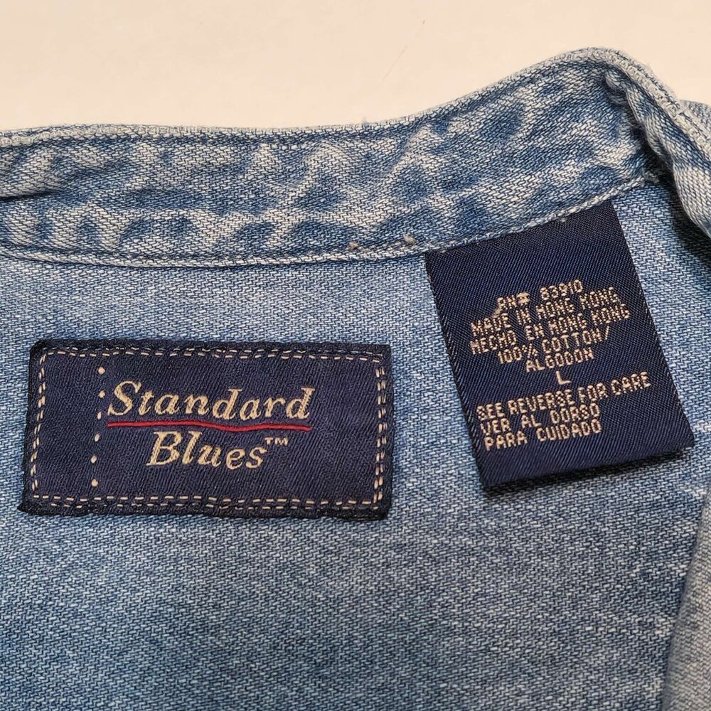 ❤️ 4/$20 Standard Blues jean button-up top Women's large Y2K Cotton Pockets - Picture 9 of 15